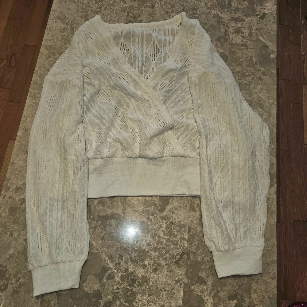 SHEIN Cream Shrug with Ruffled Wrap Front